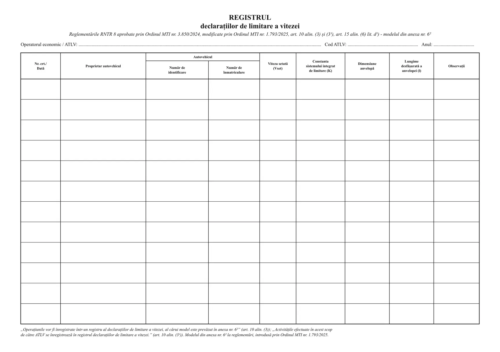 Registrul declarațiilor de limitare a vitezei