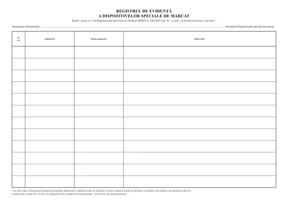 Registru de evidență a dispozitivelor speciale de marcat