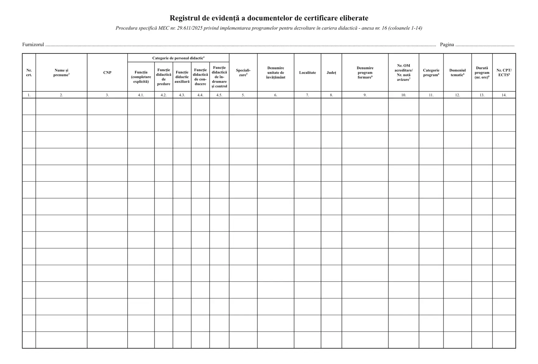 Registrul de evidență a documentelor de certificare eliberate (formare continuă)