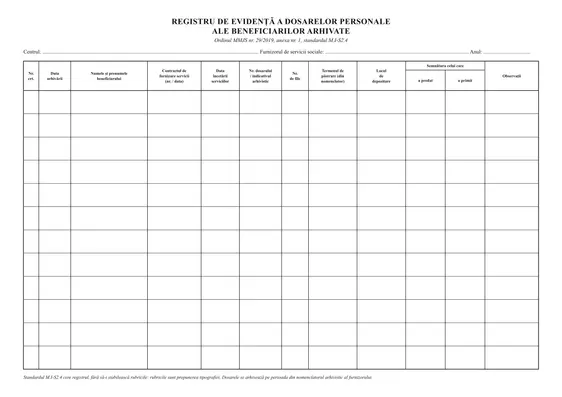 Registru de evidență a dosarelor personale arhivate