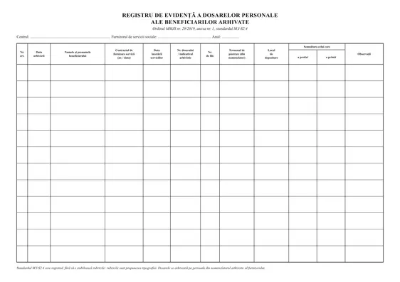 Registru de evidență a dosarelor personale arhivate