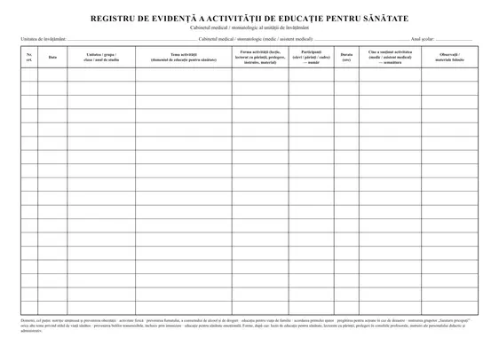 Registru de evidență a activității de educație pentru sănătate