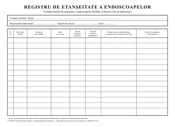 Registru de etanșeitate a endoscoapelor
