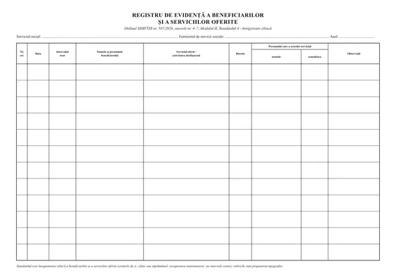 Registru de evidență a beneficiarilor și a serviciilor oferite