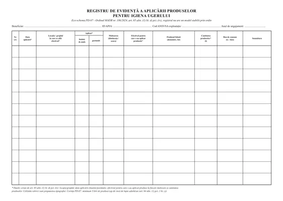 Registru de evidență pentru eco-schemele PD-07 și PD-08