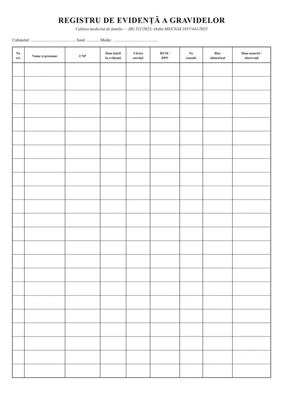 Registru de evidență a gravidelor