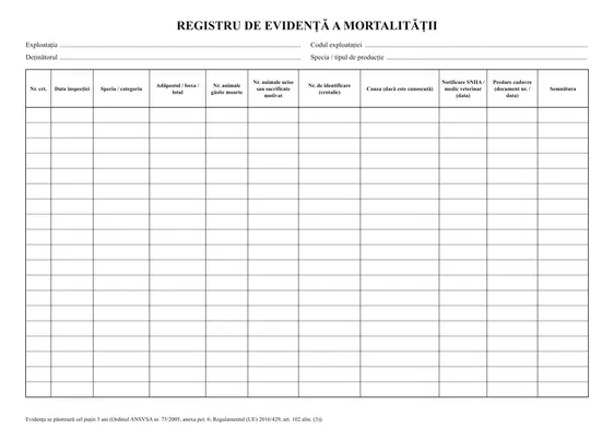 Registru de evidență a mortalității - față