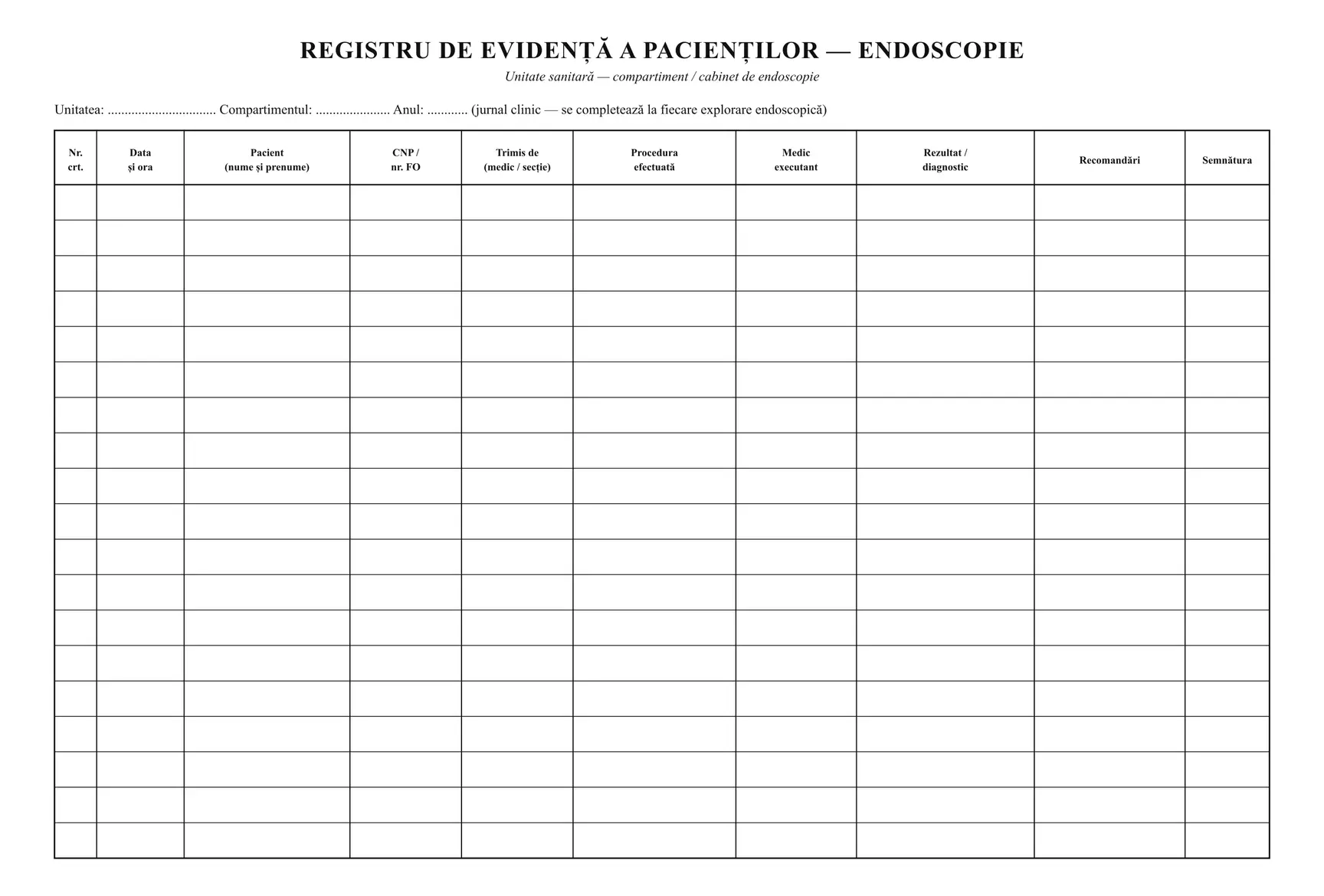 Registru de evidență a pacienților (endoscopie)