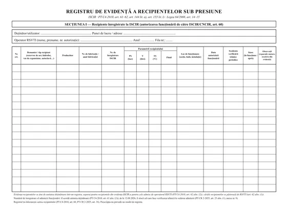 Registru de evidență a recipientelor sub presiune