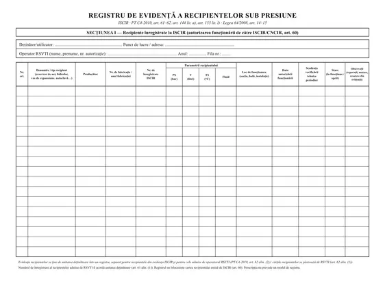 Registru de evidență a recipientelor sub presiune