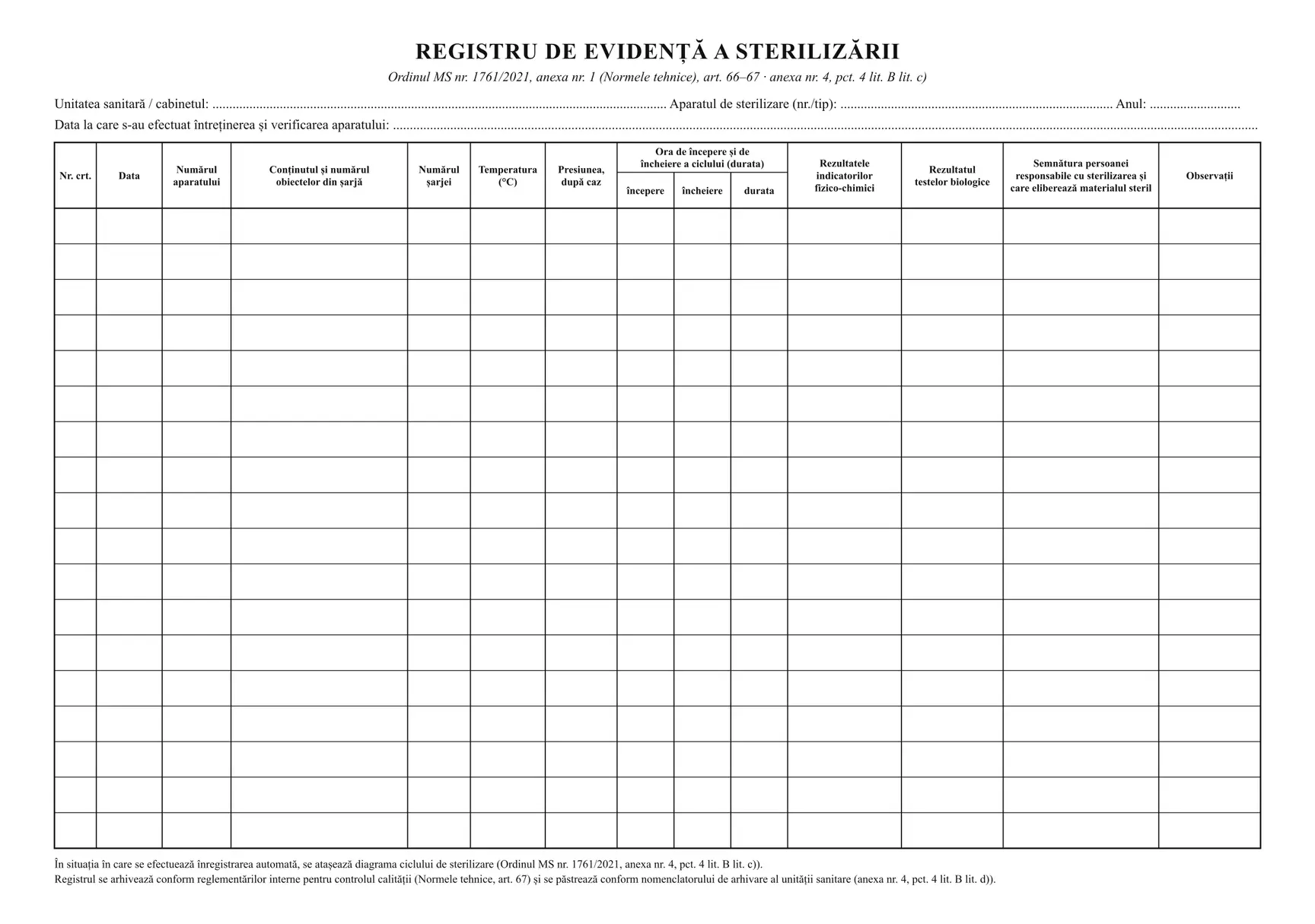 Registru de evidență a sterilizării