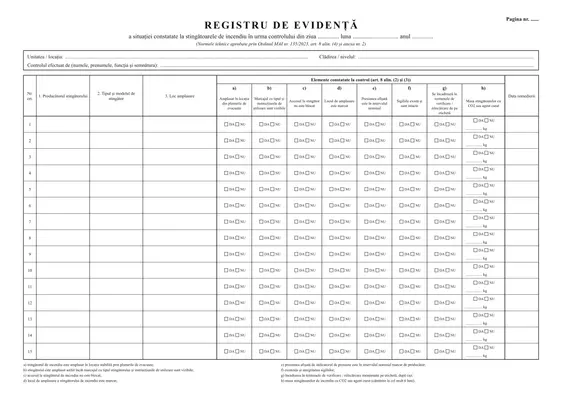 Registru de evidență a stingătoarelor de incendiu