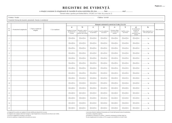 Registru de evidență a stingătoarelor de incendiu
