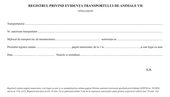 Registru privind evidența transportului de animale vii (anexa nr. 9 la Norma ANSVSA 10/2024) - imagine 2
