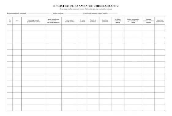 Registru de examen trichineloscopic