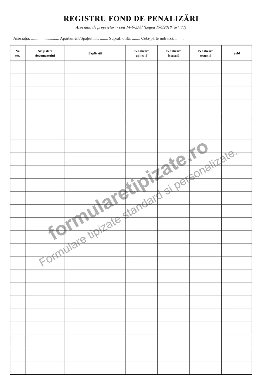 Registru pentru evidența fondului de penalizări