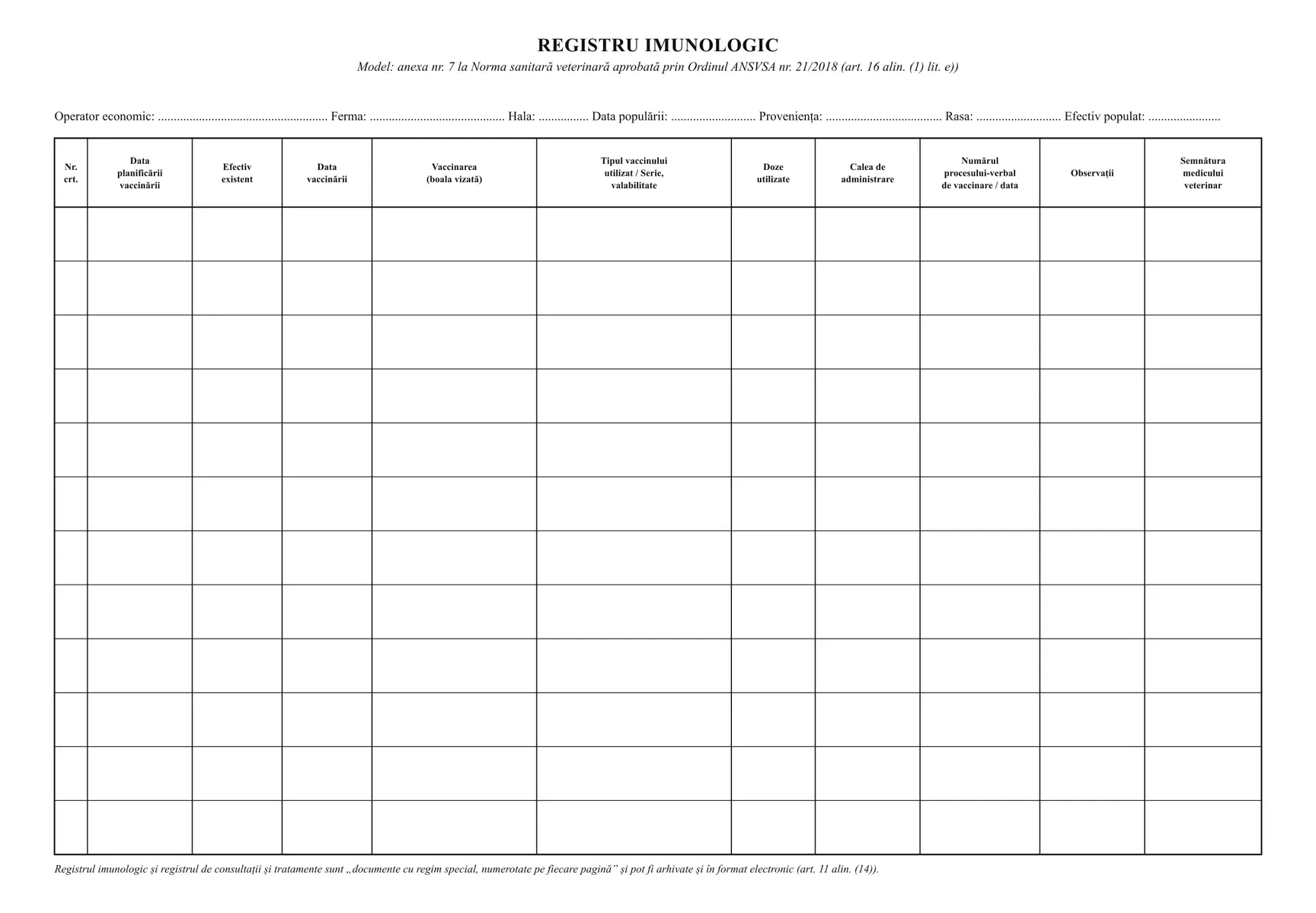 Registru imunologic (ferme de păsări)