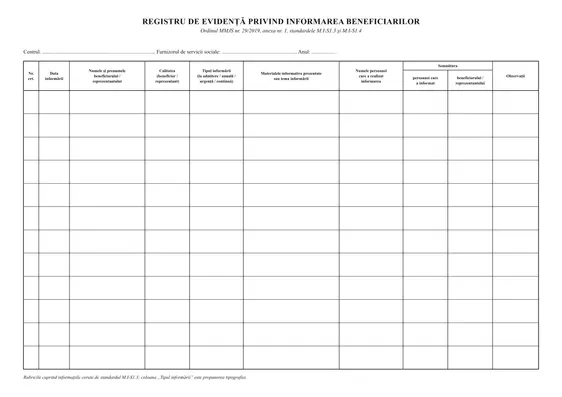 Registru de evidență privind informarea beneficiarilor