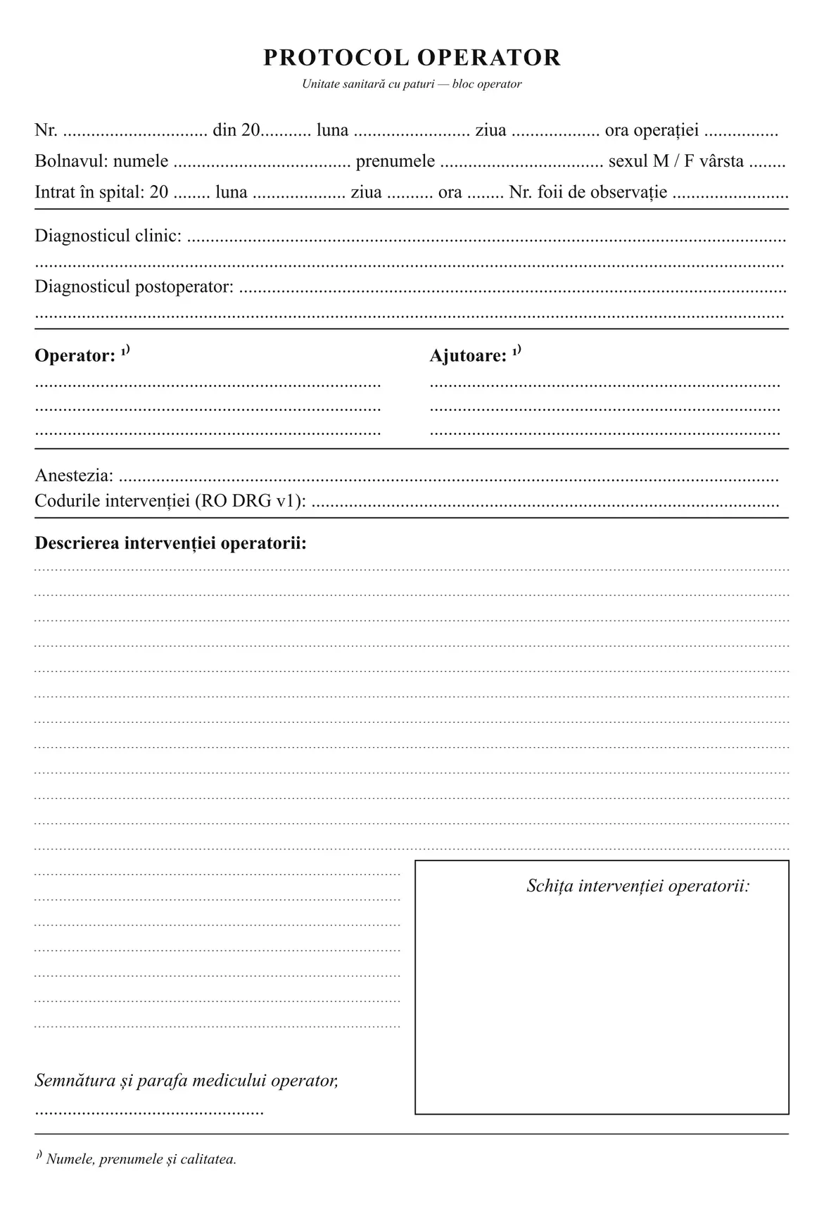 Registru de intervenții chirurgicale (protocol operator)