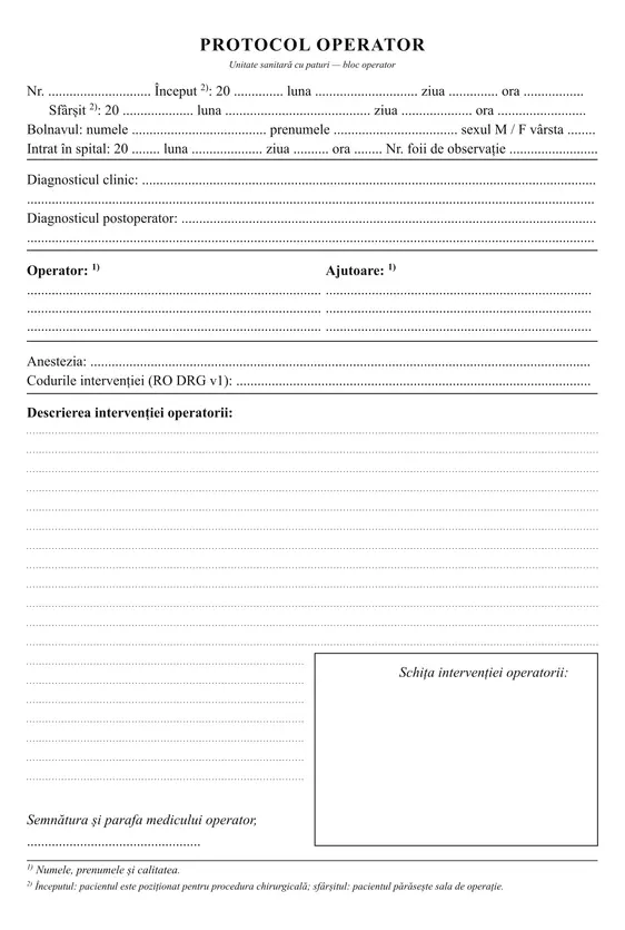Registru de intervenții chirurgicale (protocol operator)