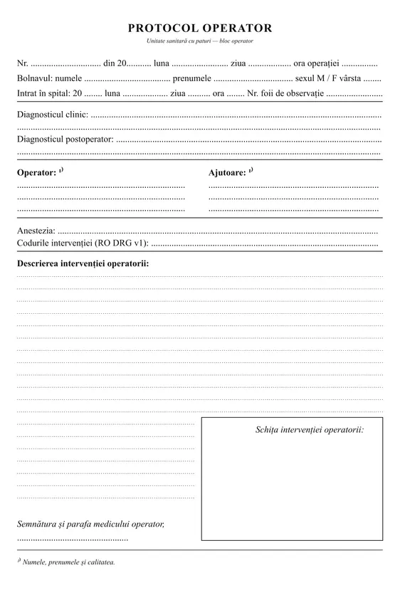 Registru de intervenții chirurgicale (protocol operator)