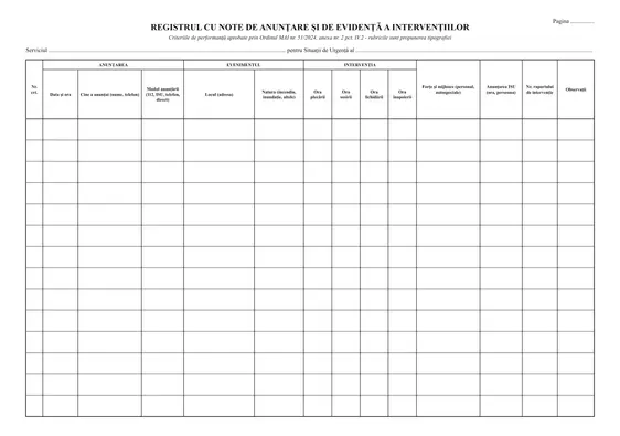 Registrul cu note de anunțare și de evidență a intervențiilor (SVSU, SPSU)