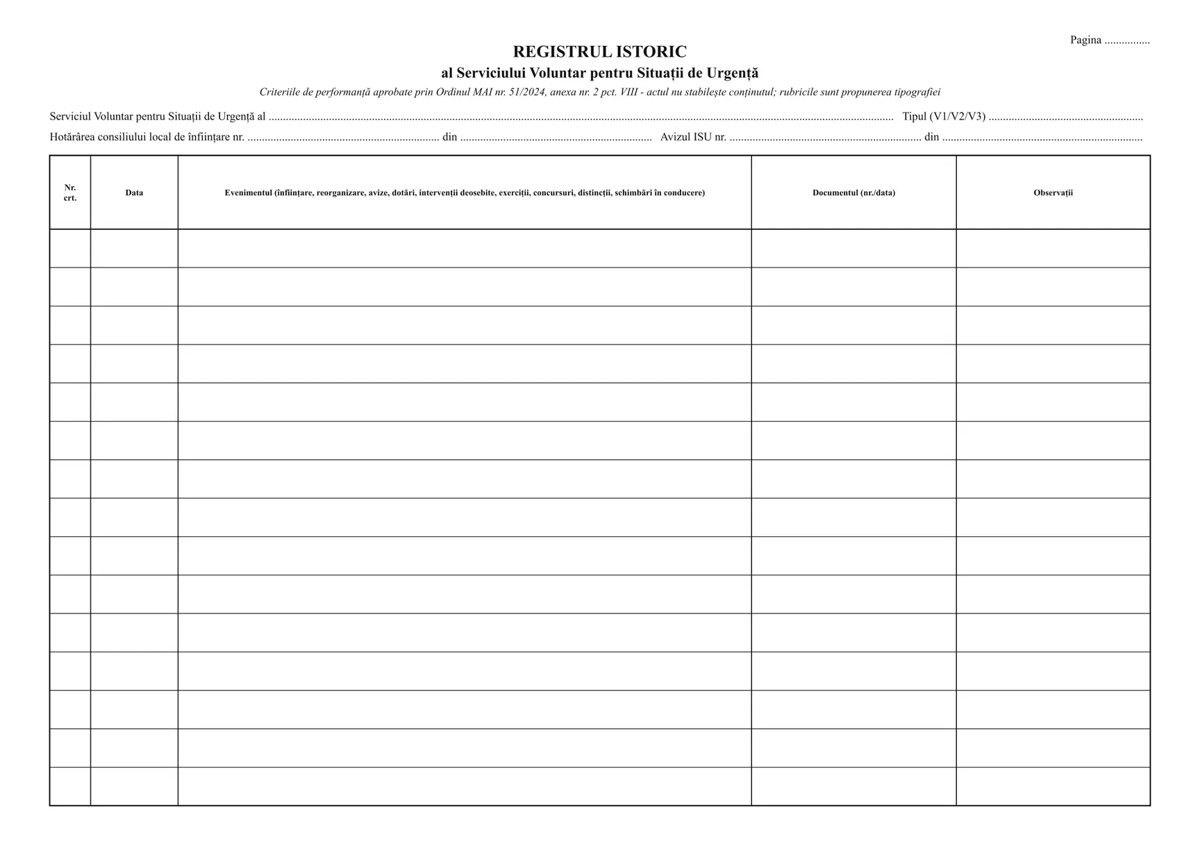 Registrul istoric al serviciului voluntar pentru situații de urgență