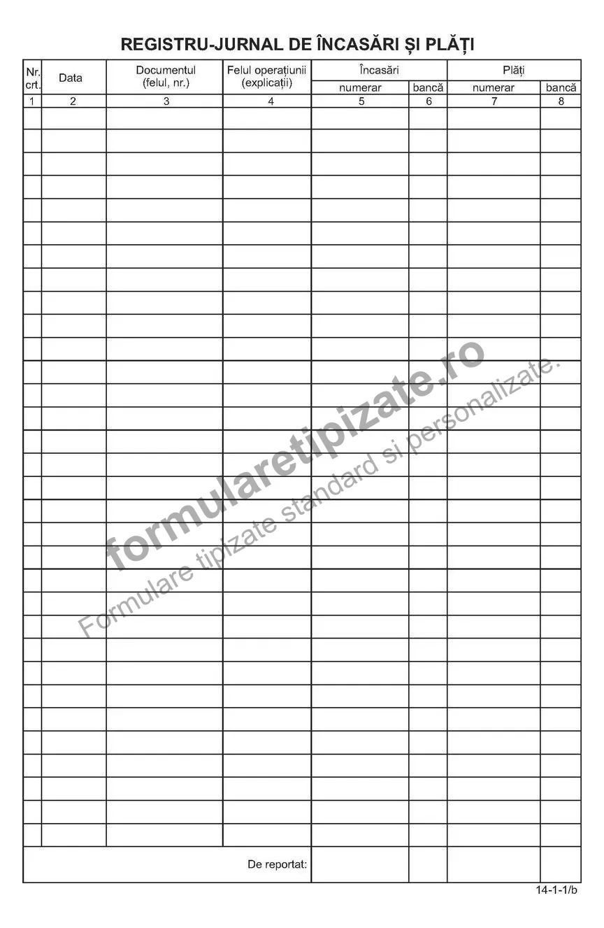 Registru jurnal de încasări și plăți