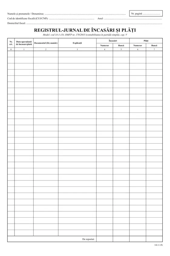 Registru jurnal de încasări și plăți