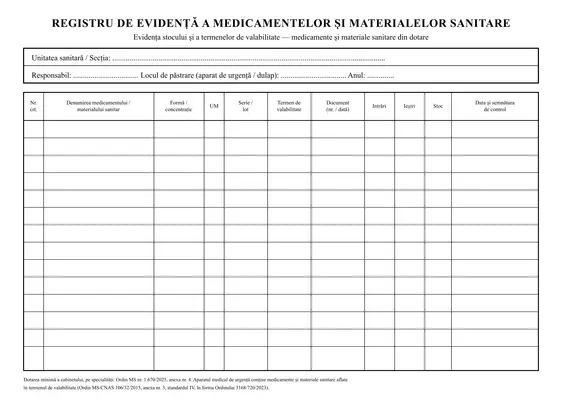 Registru de evidență a medicamentelor și materialelor sanitare