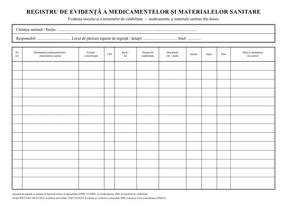 Registru de evidență a medicamentelor și materialelor sanitare