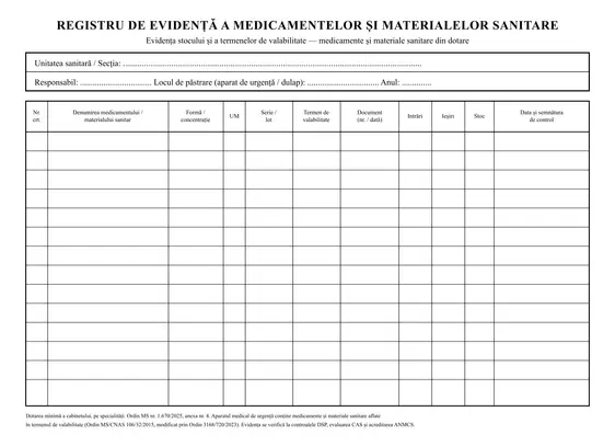 Registru de evidență a medicamentelor și materialelor sanitare