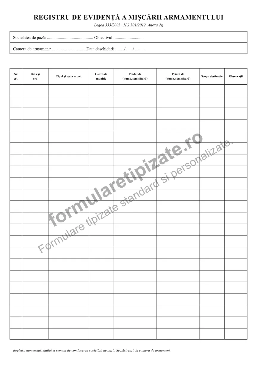 Registru de evidență a mișcării armamentului