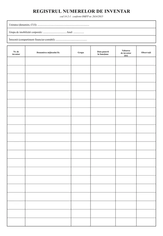Registrul numerelor de inventar (cod 14-2-1)