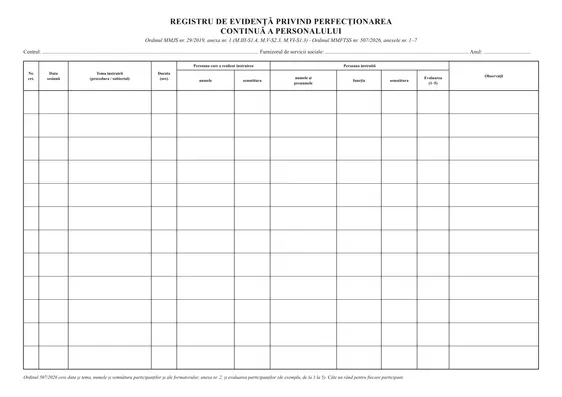 Registru de evidență privind perfecționarea continuă a personalului