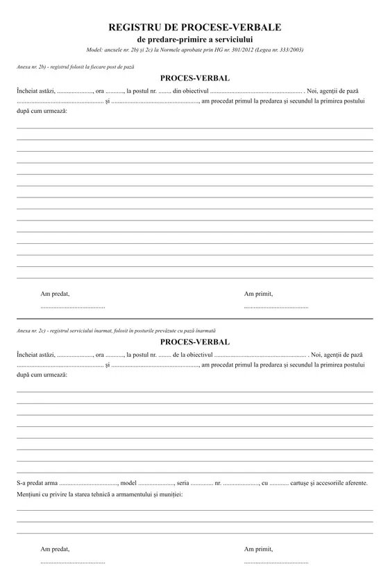 Registru de procese-verbale de predare-primire a serviciului