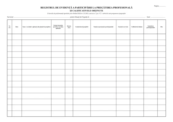 Registrul de evidență a participării la pregătirea profesională și calificativele obținute (SVSU, SPSU) - față