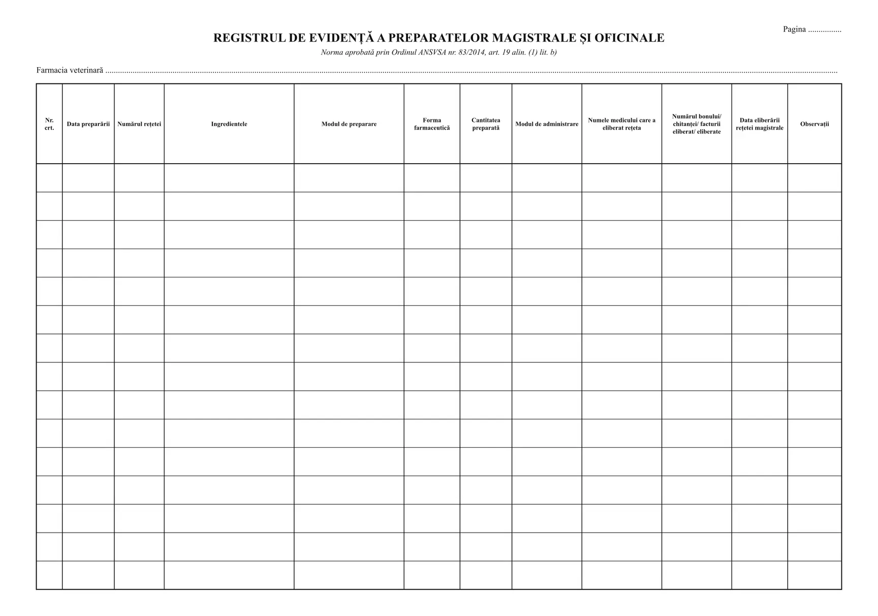 Registrul de evidență a preparatelor magistrale și oficinale (farmacie veterinară)