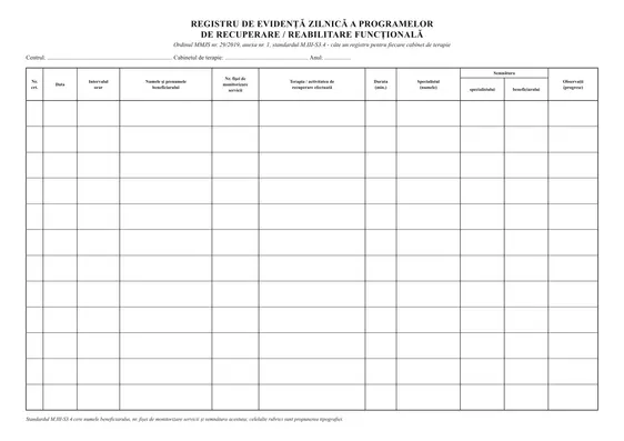 Registru de evidență zilnică a programelor de recuperare