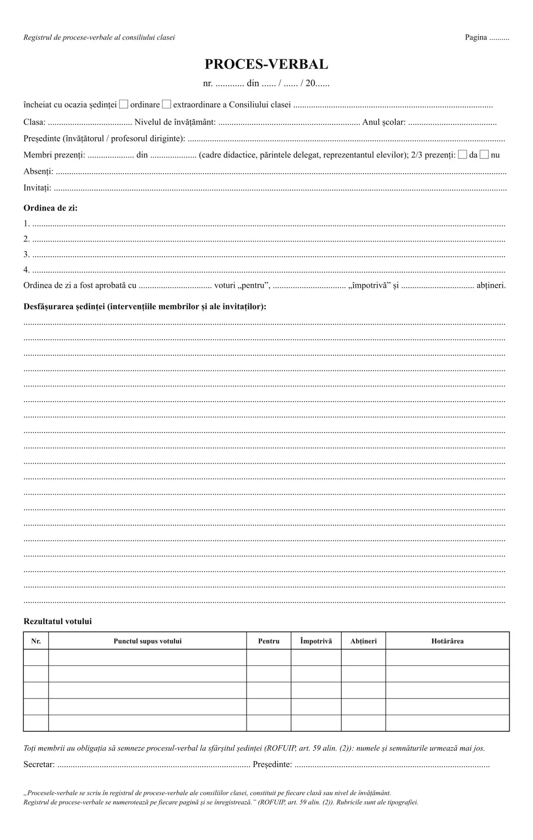 Registru de procese-verbale al consiliului clasei