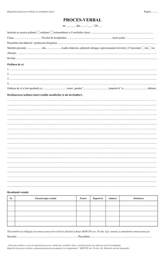 Registru de procese-verbale al consiliului clasei