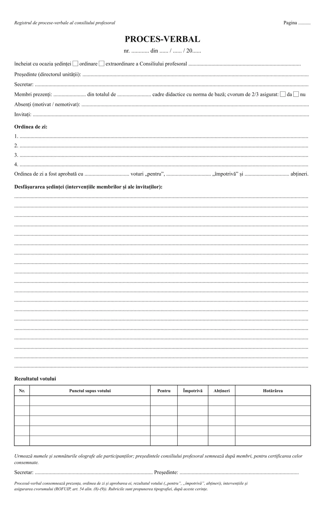 Registru de procese-verbale al consiliului profesoral