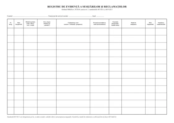 Registru de evidență a sesizărilor și reclamațiilor beneficiarilor