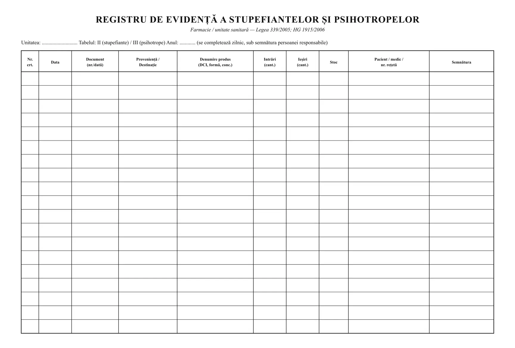 Registru de evidență a stupefiantelor și psihotropelor