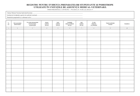Registru de stupefiante și psihotrope (uz veterinar)