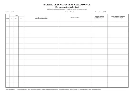 Registru de supraveghere a ascensorului