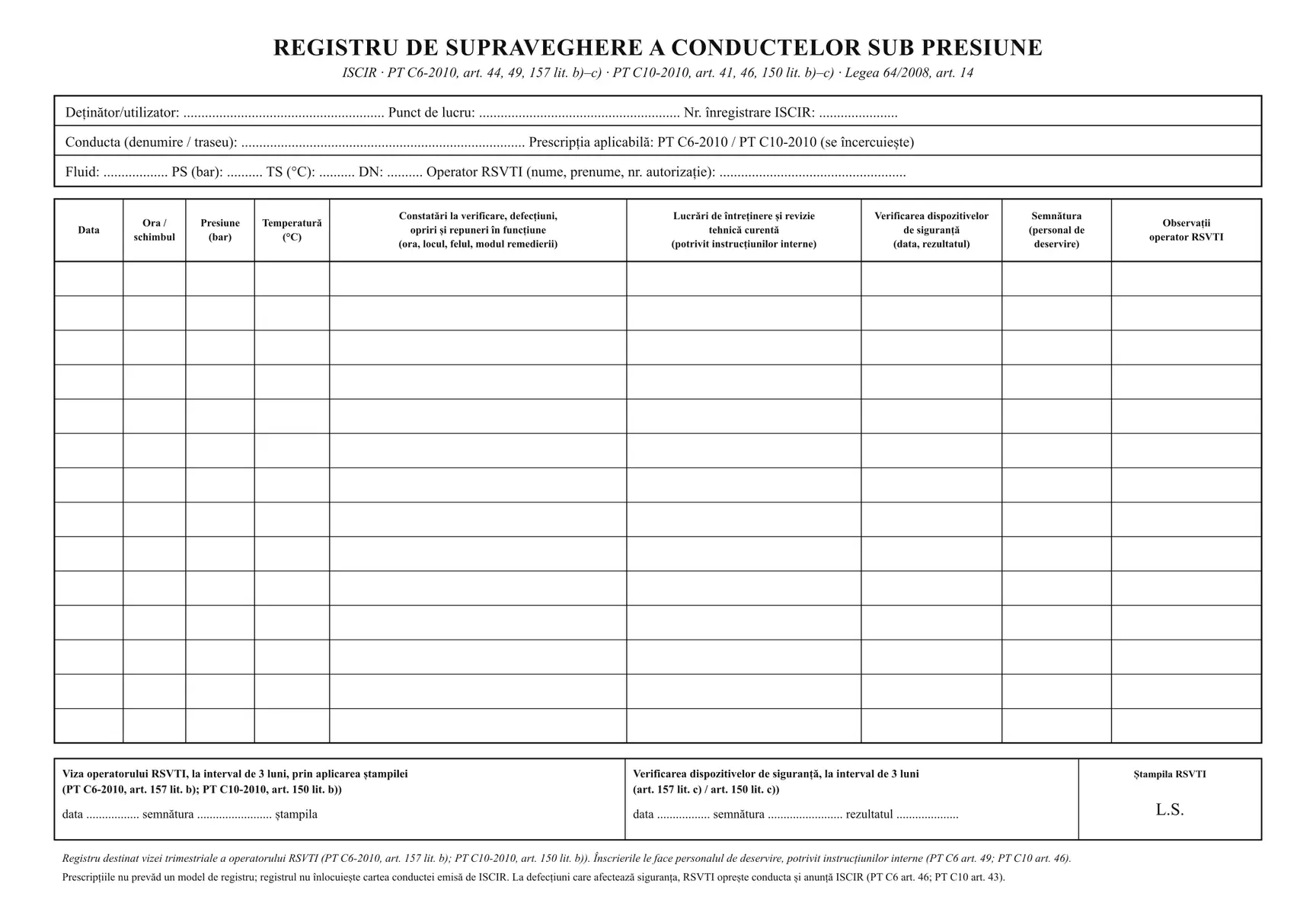 Registru de supraveghere a conductelor sub presiune