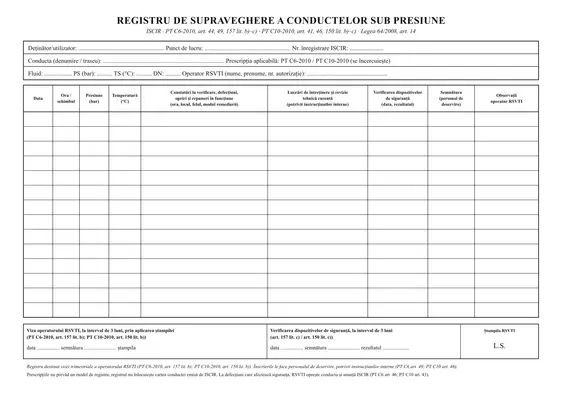 Registru de supraveghere a conductelor sub presiune