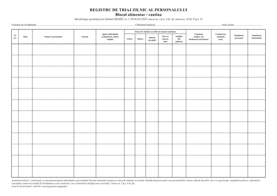 Registru de triaj zilnic al personalului