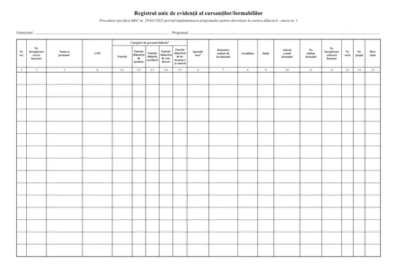 Registrul unic de evidență al cursanților/formabililor (formare continuă) - față